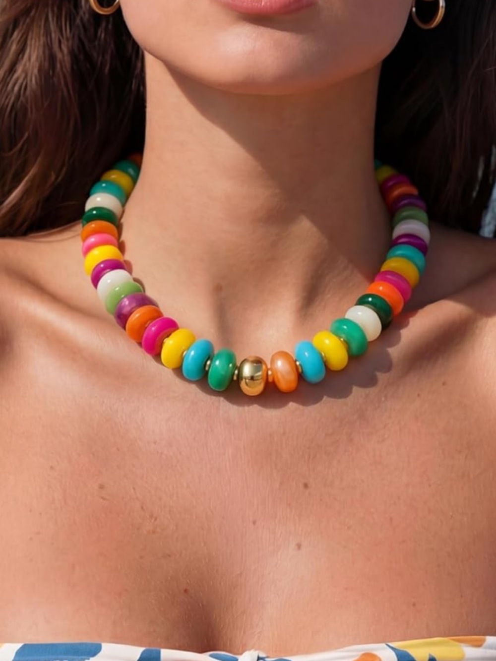 Dopamine Bead Choker Necklace with Gold Accent